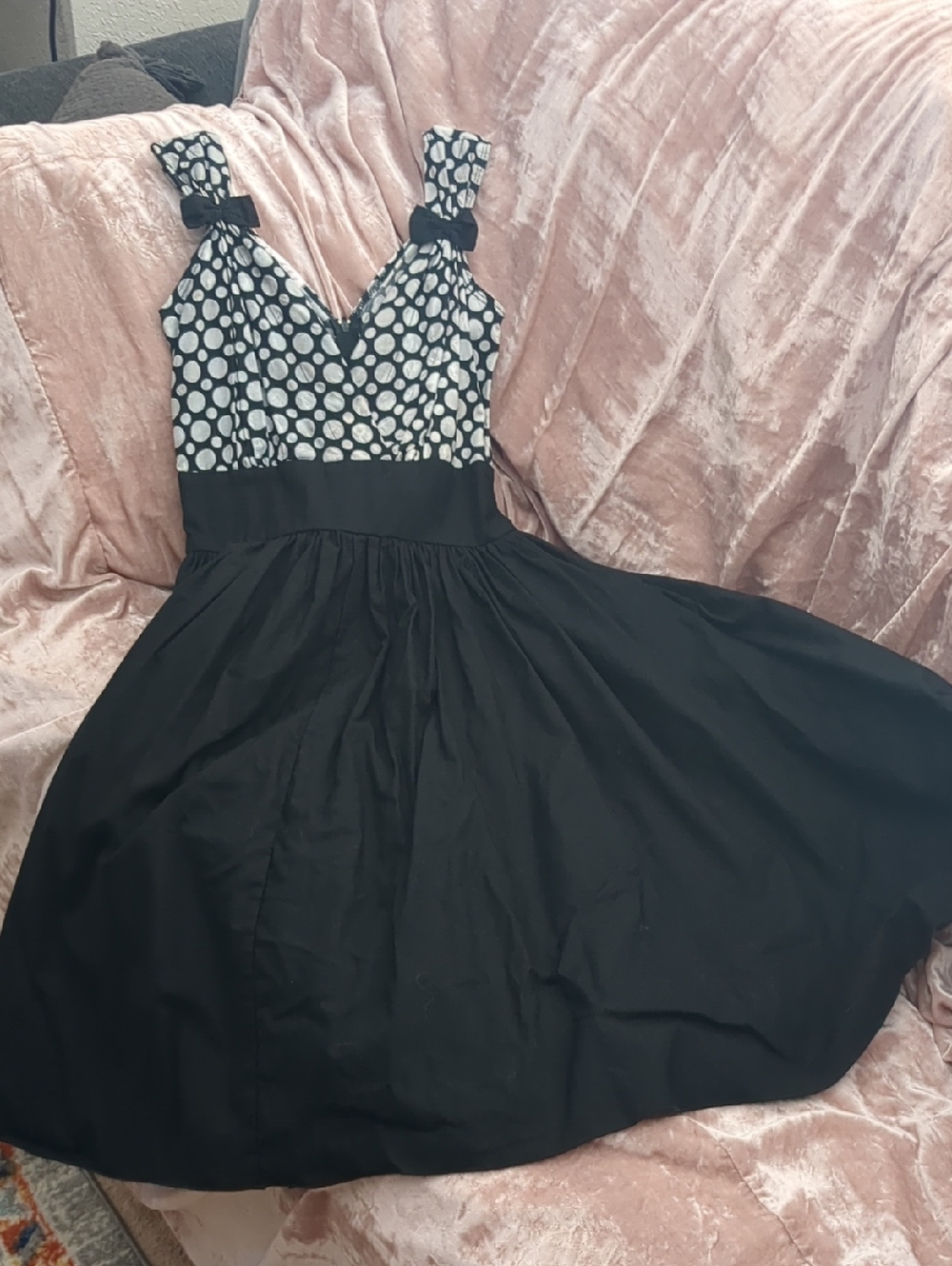 Lolita Black Midi Dress with White Polka Dot Bodice